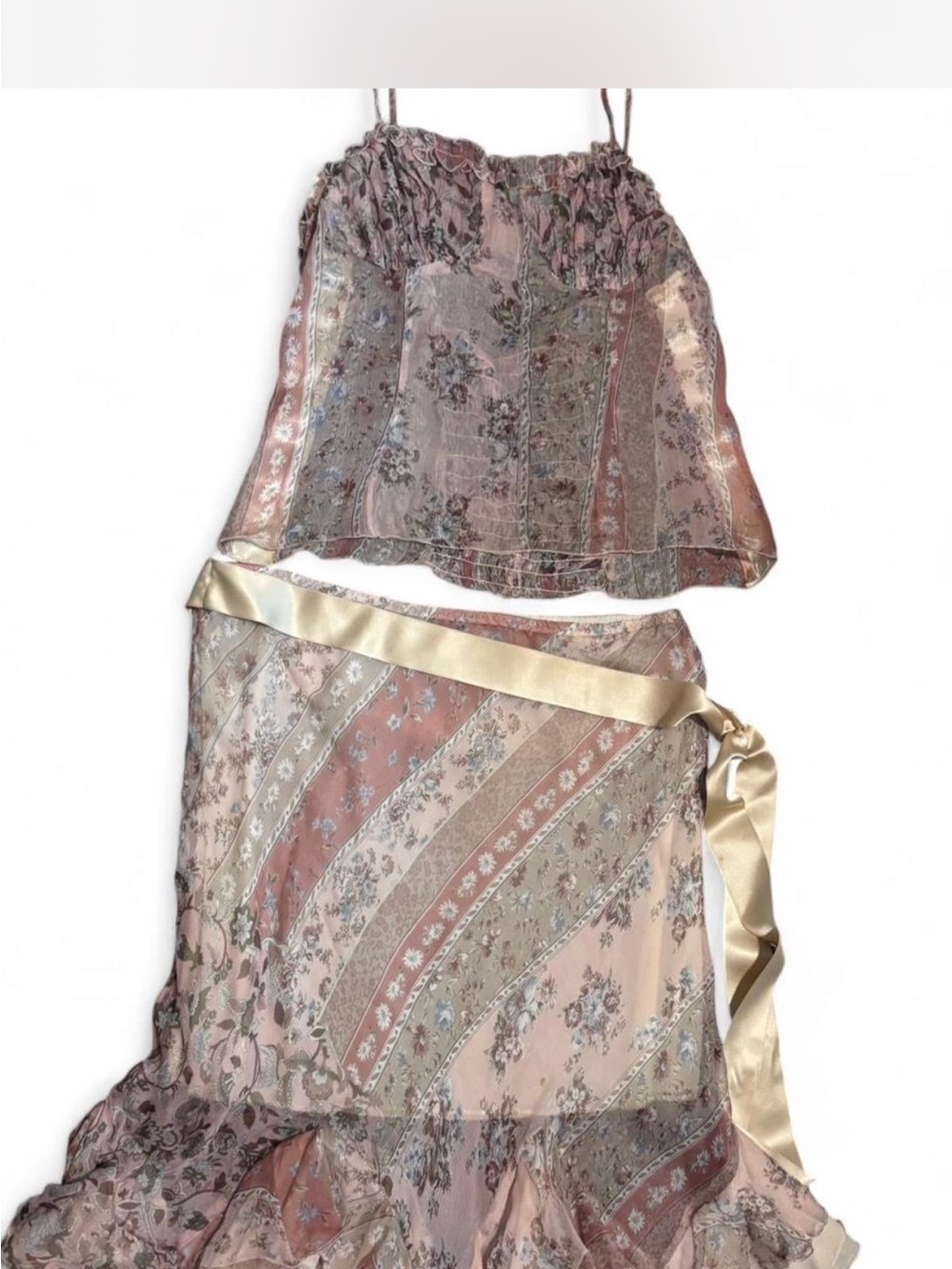 Floral Maxi Skirt in Dusty Pink with Satin Tie 100% silk